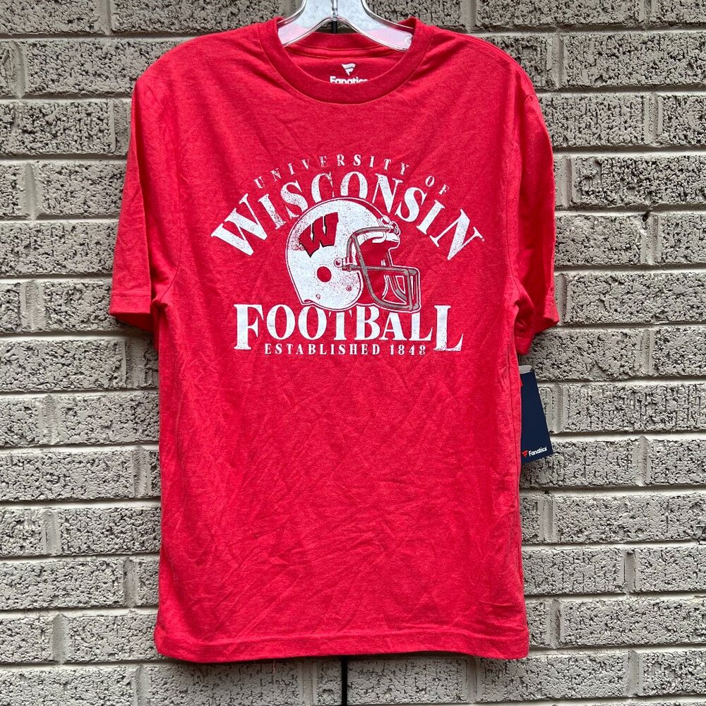 Fanatics Heathered Red Wisconsin Badgers Logo Hometown Tri-Blend Tee NWT Small